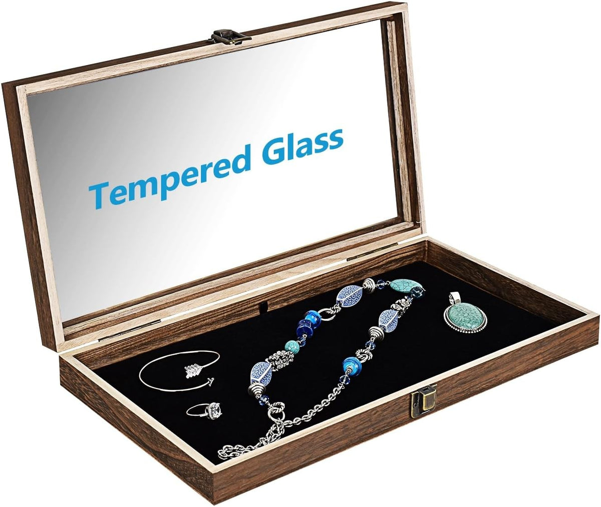 Gun Display Case Black Handgun Pistol Revolver Glass Lock Shadow Box