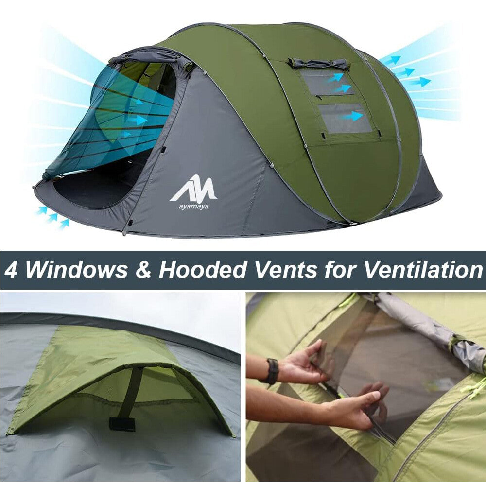 5-6 Person Waterproof Pop Up Camping Tent with Vestibule & Mesh Windows