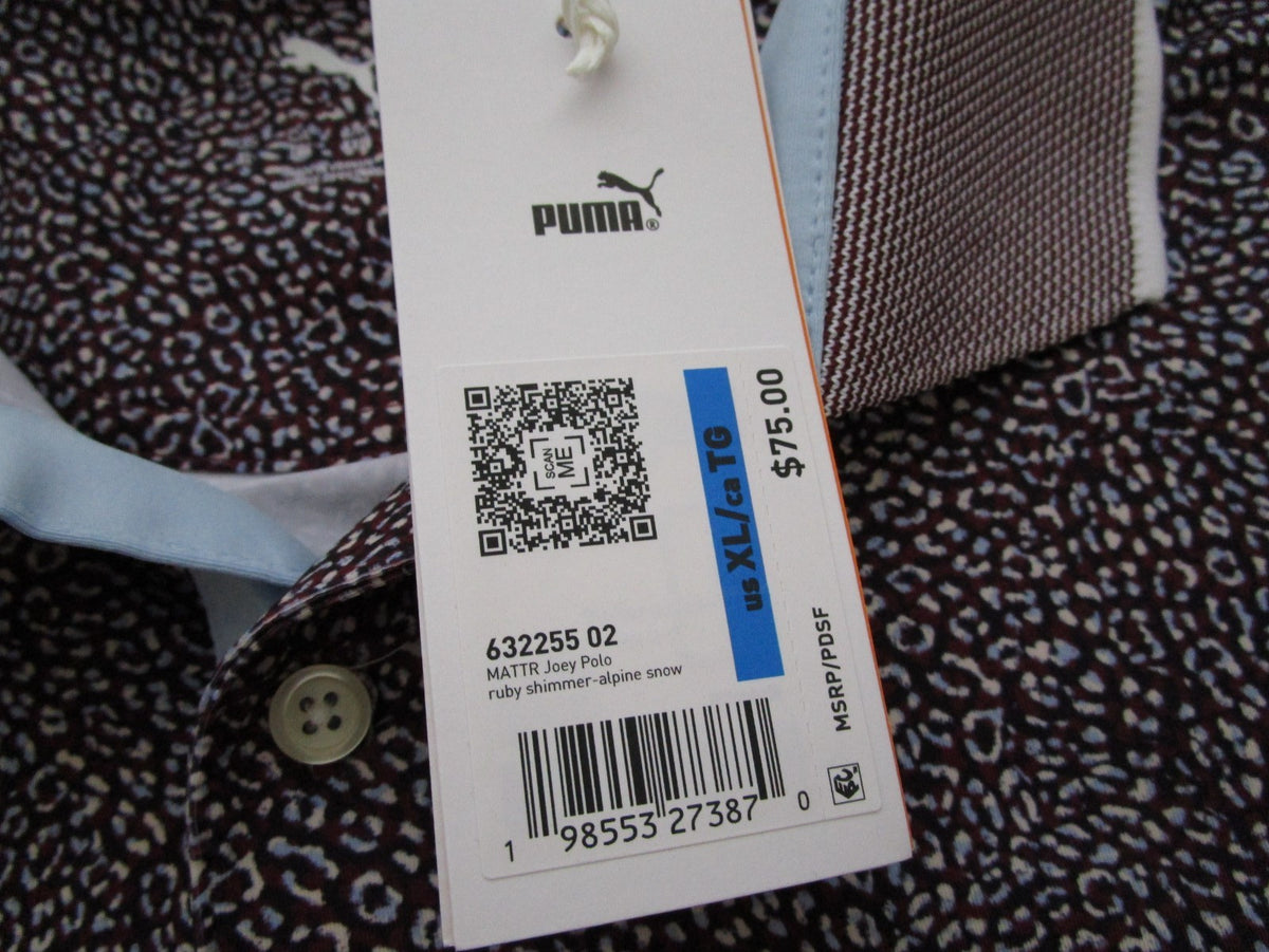 Men's XL Golf Polo Shirt - Puma Mattr Joey Ruby Shimmer Alpine Snow