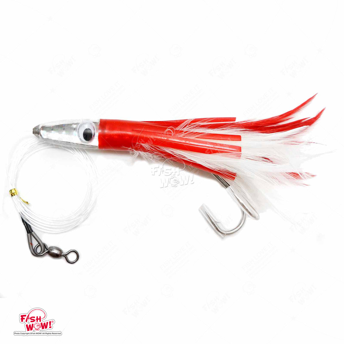 6-Inch Saltwater Tuna Feather Lure Double Hook Rigged Fishing Bait Set - Red & Blue