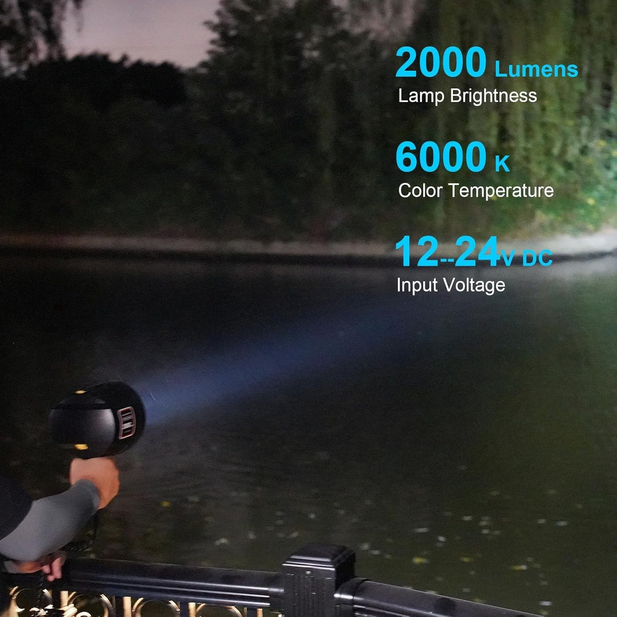 12V LED Handheld Spotlight with 2000 Lumens for Boat Camping Hunting