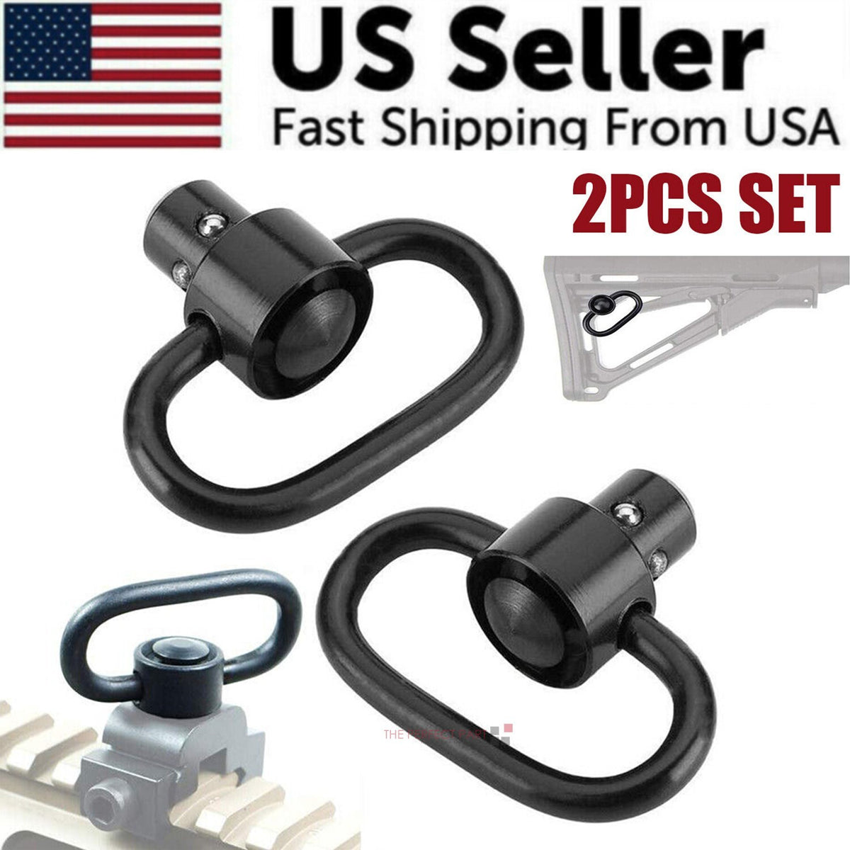 Heavy Duty 1.25-Inch Quick Detach Rifle Sling Swivel Mounts - 2 Pack