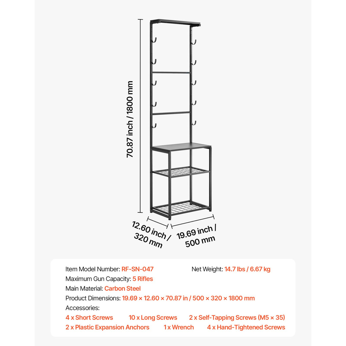 Freestanding and Wall-Mount Gun Rack for 5 Firearms and Tactical Gear