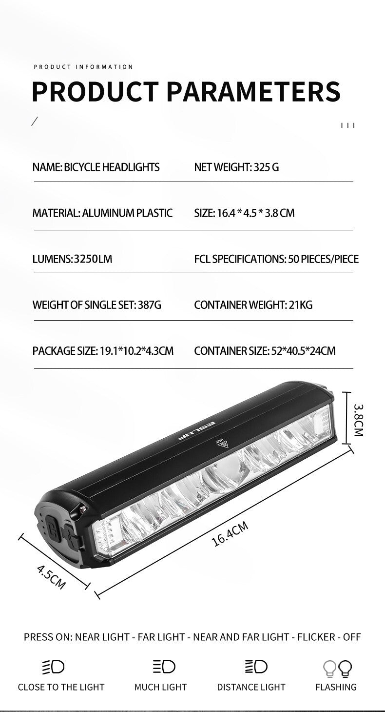 High-Power Bicycle Front Light 3250 Lumens USB Rechargeable 8000mAh