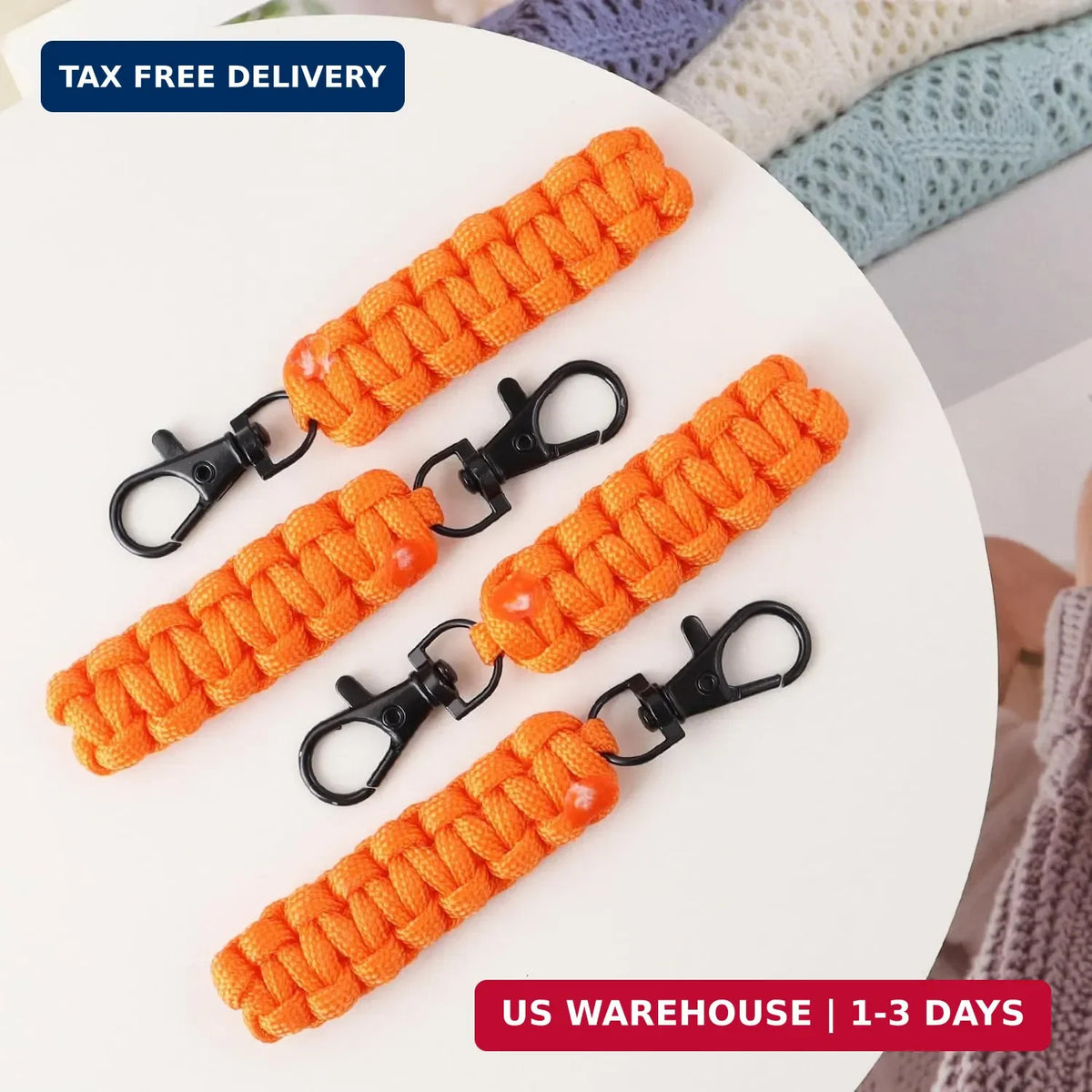 Paracord Zipper Pull Replacement Set with Metal Clasp for Backpack, Jacket, and Gear - Orange