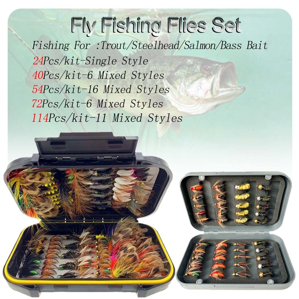 Fly Fishing Flies Collection Kit - Multiple Styles and Sizes for Trout & More