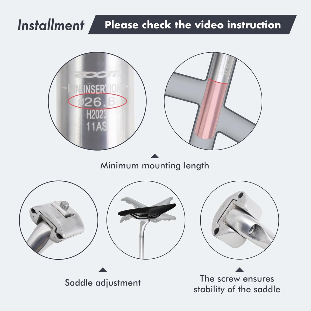 Bicycle Seat Post 25.4/26.8/27.2mm x 230mm Aluminum Mountain & Road Bike Part