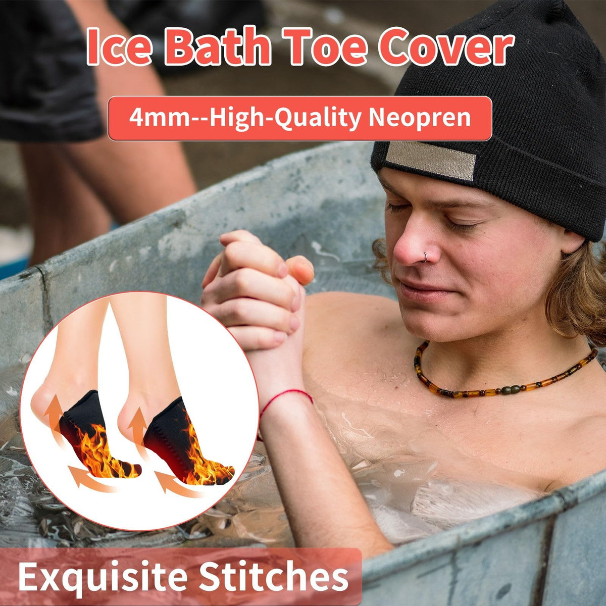 Neoprene Ice Bath Toe Socks - Cold Plunge & Recovery Foot Warmers (2 Pairs)