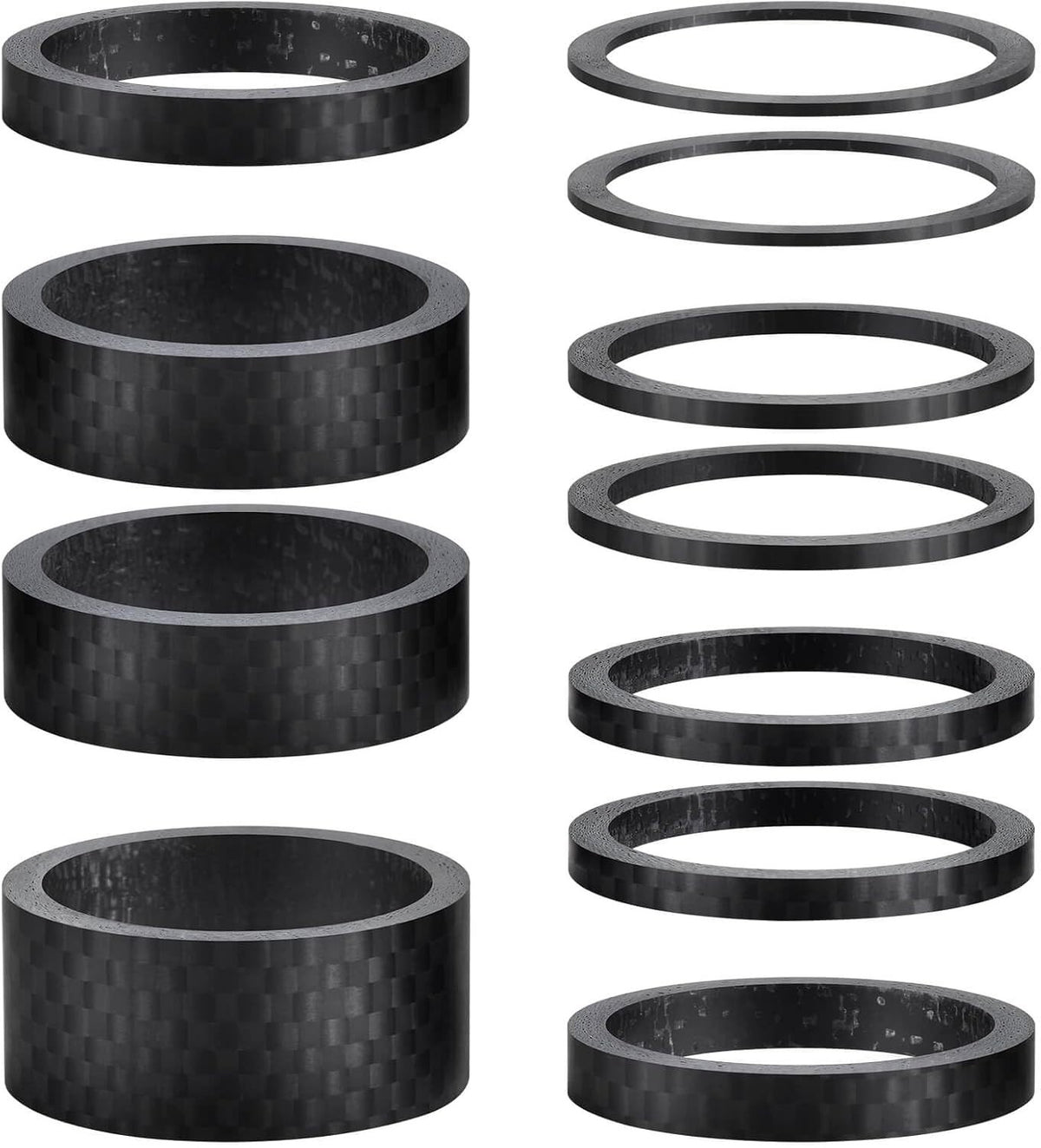 Bike Carbon Fiber Headset Spacers Set - 6 Sizes for 1-1/8 Inch Stems, Matte Black