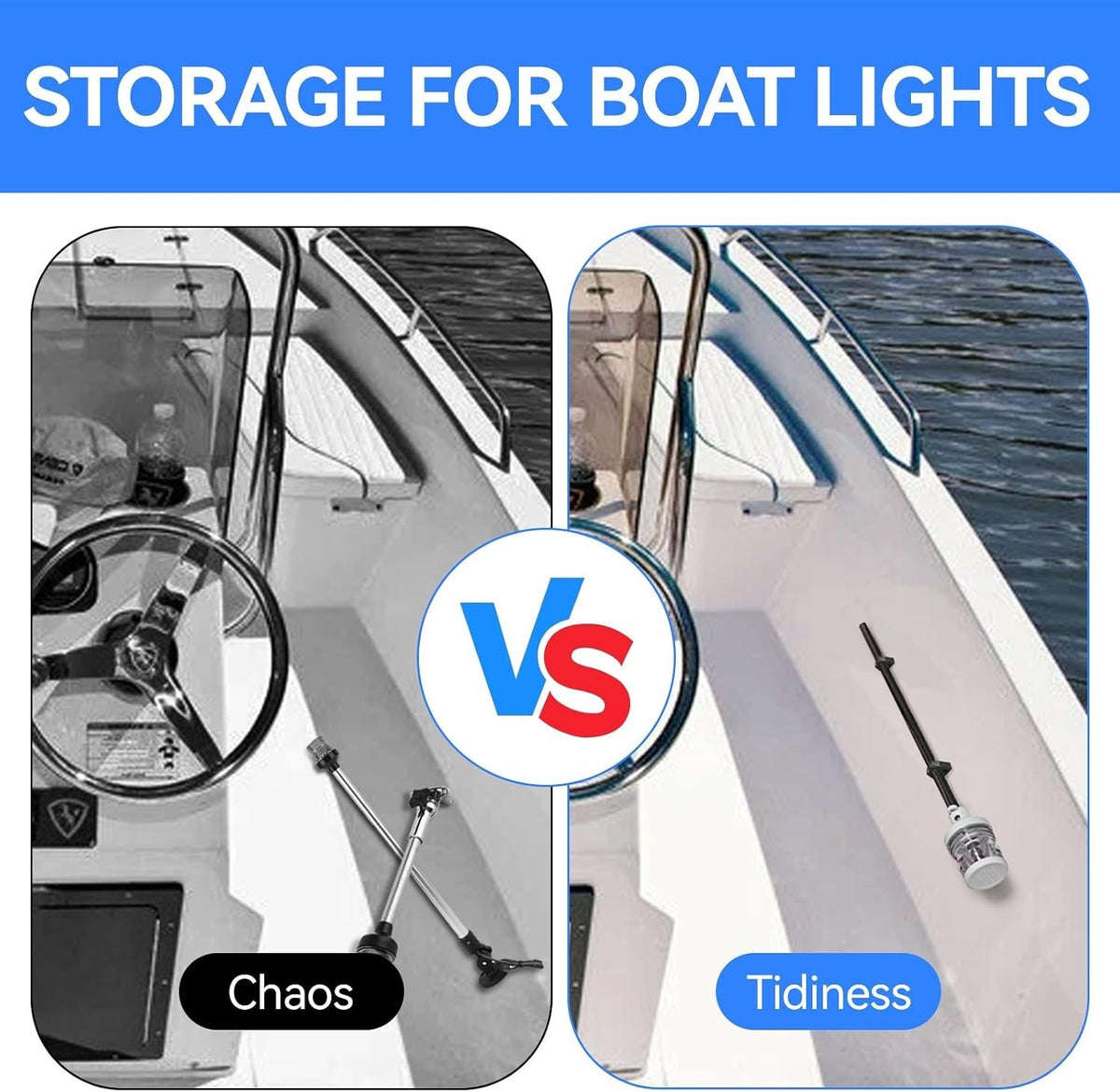 Marine Rubber Pole Light Storage Clips - 3/4 Inch Boat Pole Holders (4 Pack)