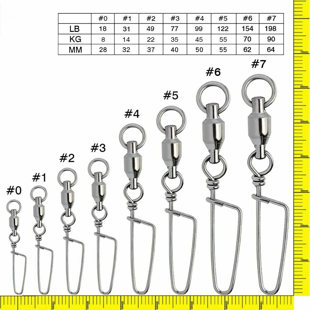 50PCS Ball Bearing Swivel with Lock Snap Fishing Tackle Connectors - Saltwater & Freshwater Use