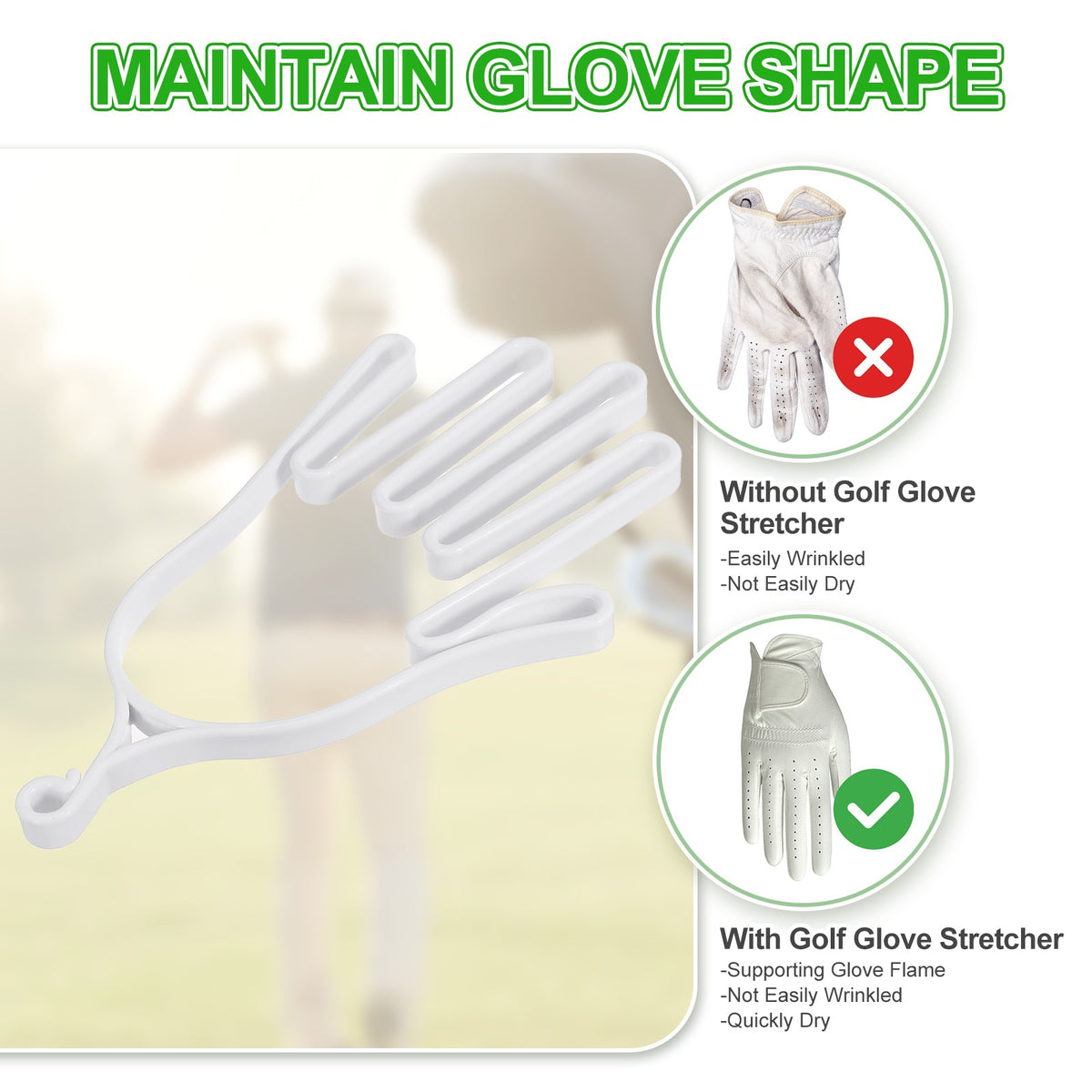 Golf Glove Support Rack Holder Set with Hooks - White, 4 Pack
