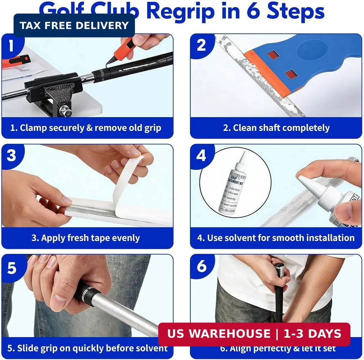 Golf Grip Replacing Kit with Vise Clamp & Tools - DIY Club Maintenance
