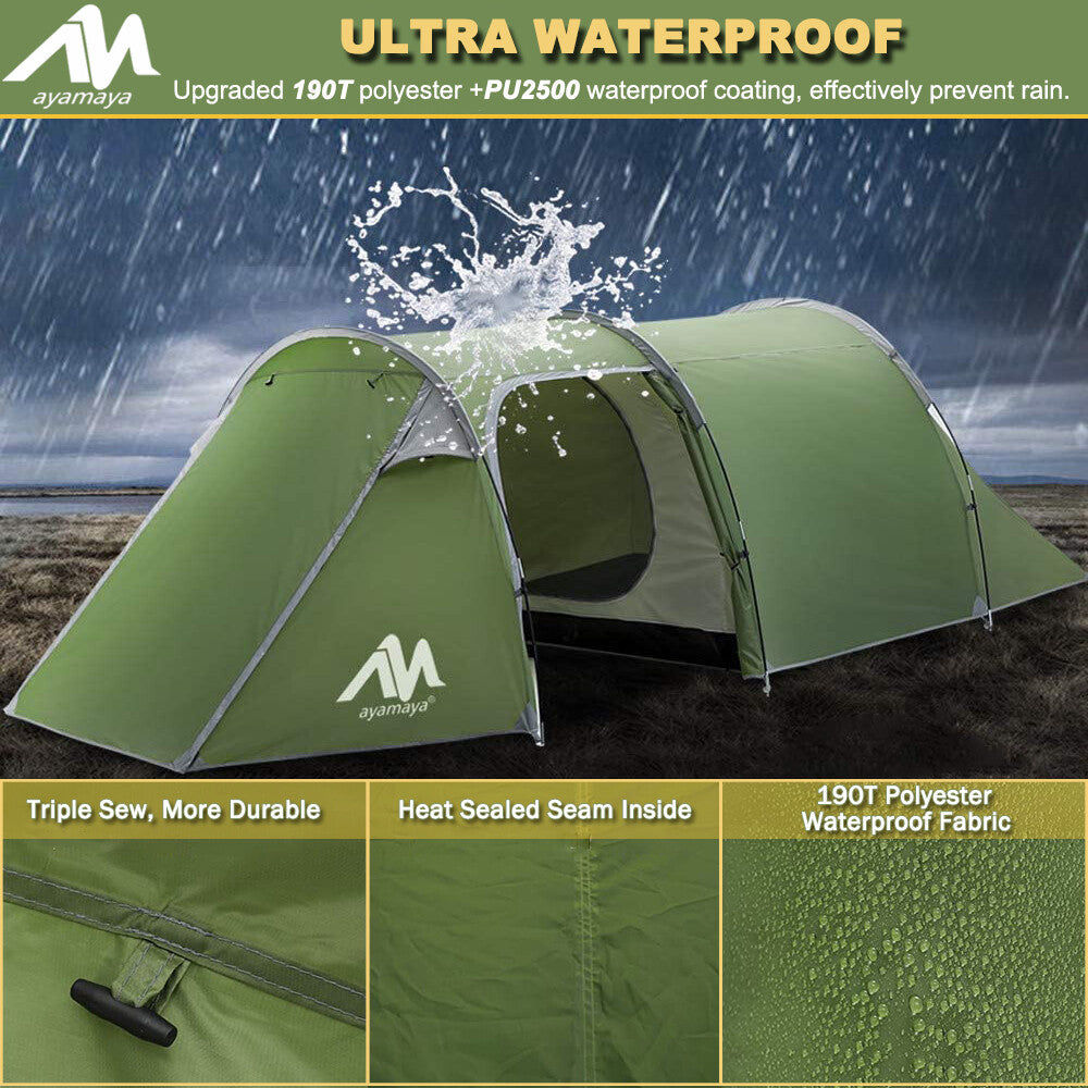 4 Person Waterproof Dome Tunnel Camping Tent with Vestibule