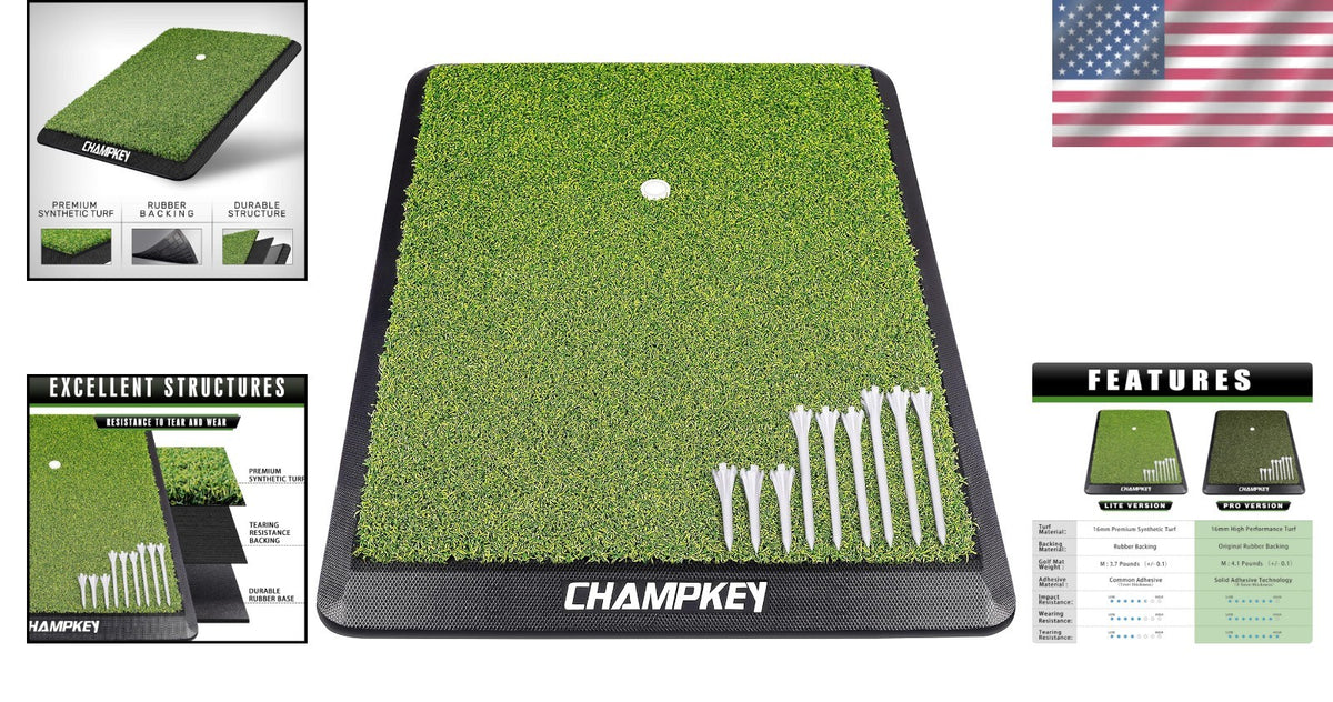 Golf Practice Mat 13x17 with Rubber & Plastic Tees - Compact Design