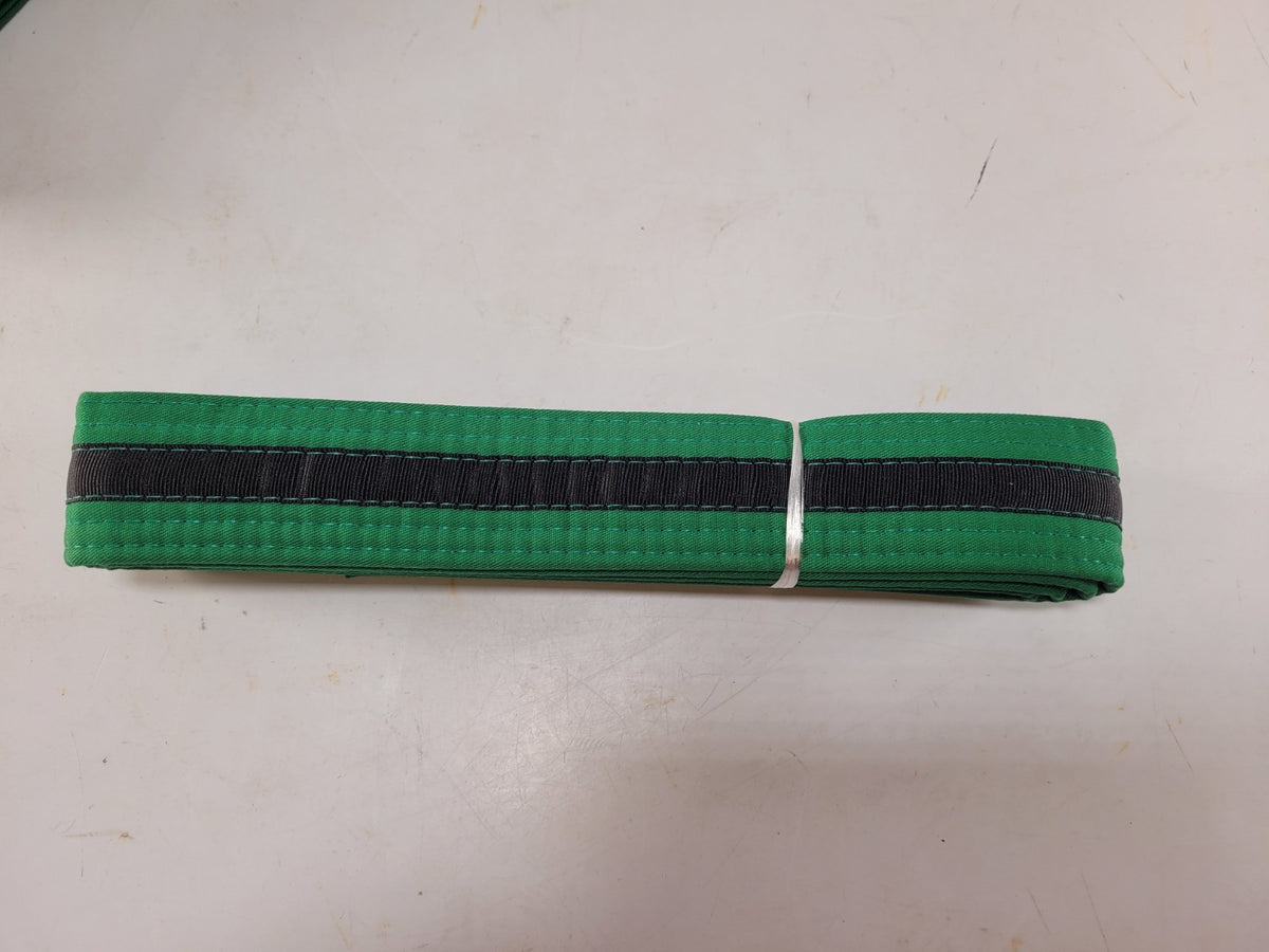 Martial Arts Belt Wide Double Wrap Solid Green with Black Stripe Sz1