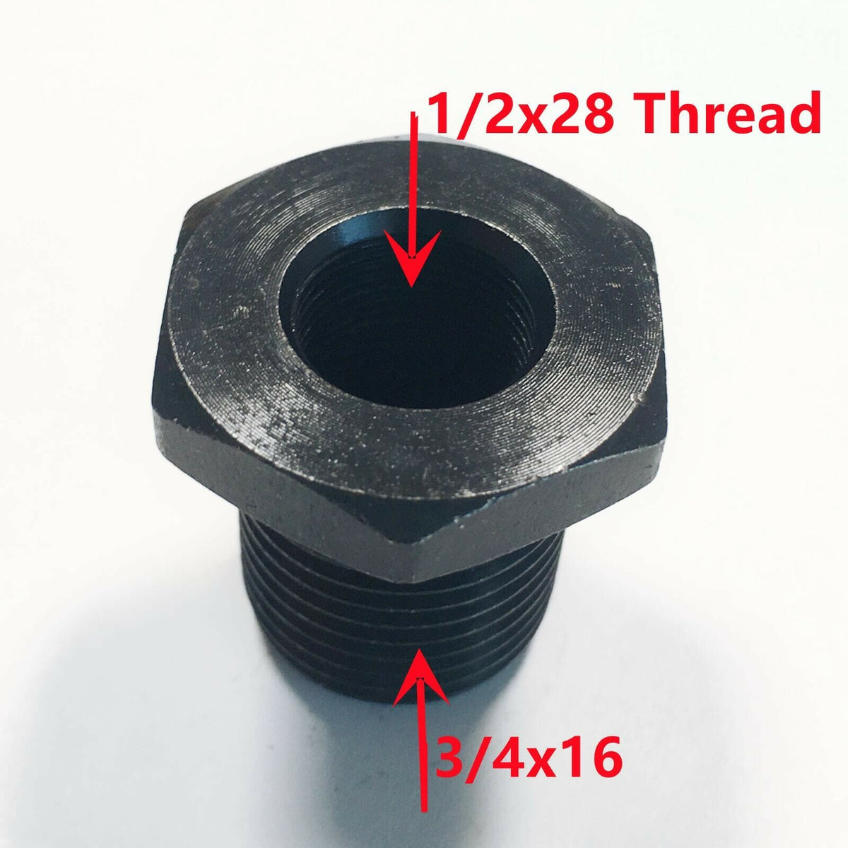 Steel Thread Adapter 1/2x28 to 3/4x16 Black Muzzle Fitting with Crush Washer