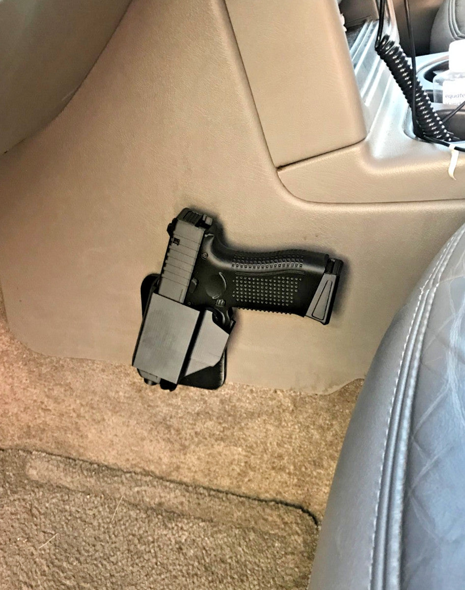 Universal Vehicle Side Arm Holster Mount for Center Console - No Drills