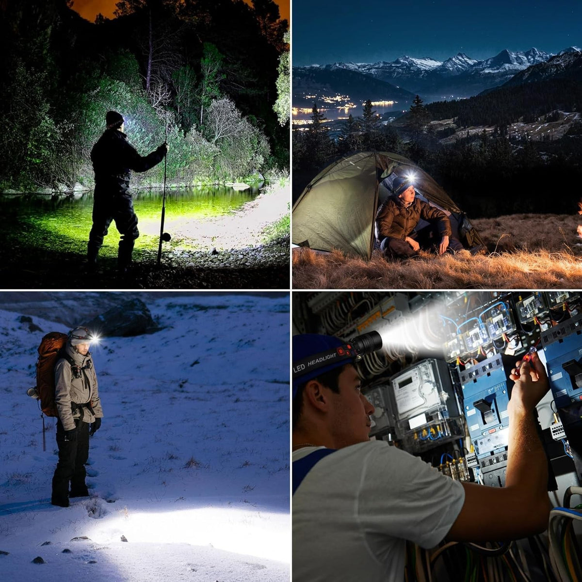 Rechargeable LED Headlamp 2 Pack - 99000 Lumens, Waterproof, 3 Modes, Adjustable Beam