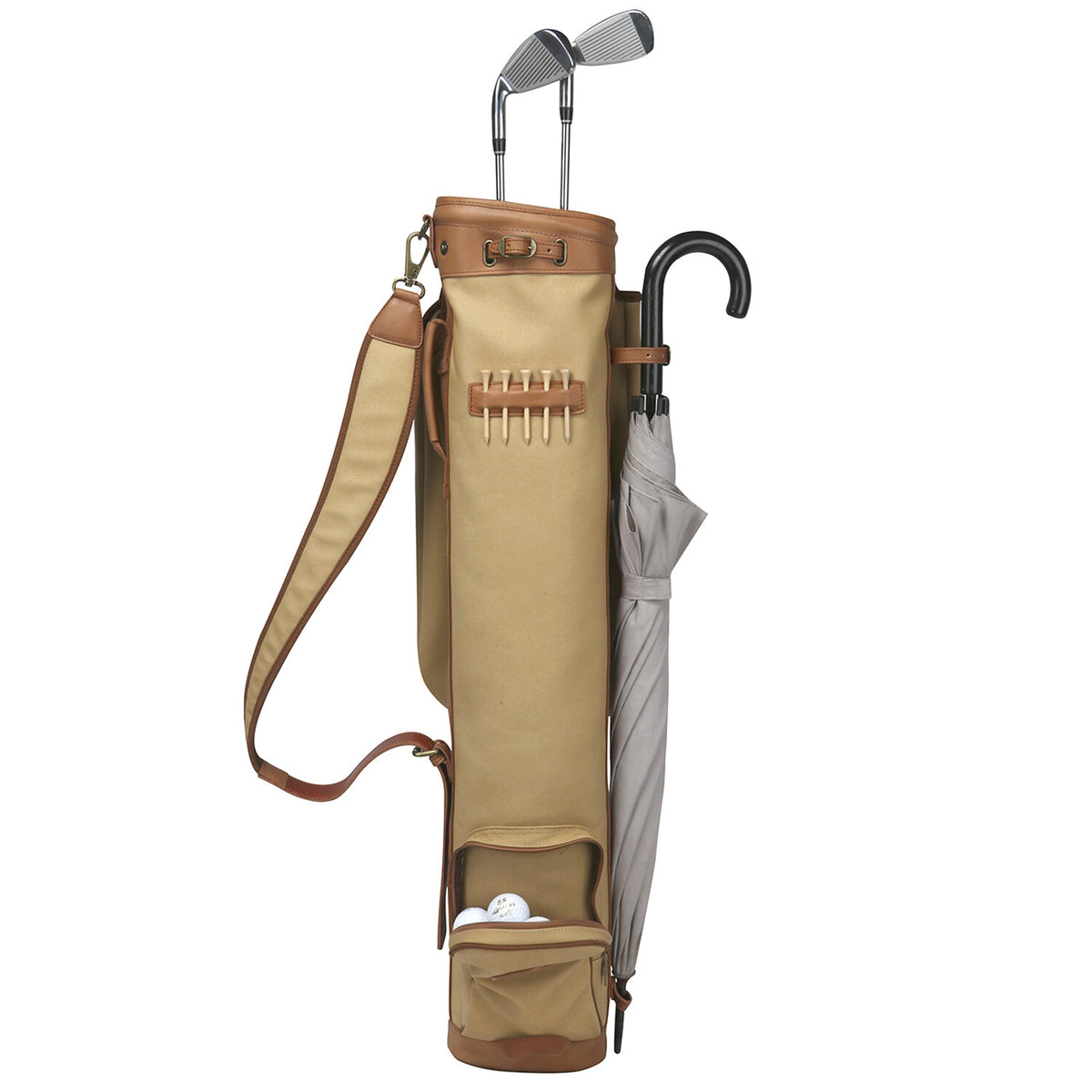 Vintage Canvas Leather Golf Bag with Padded Straps and Accessories