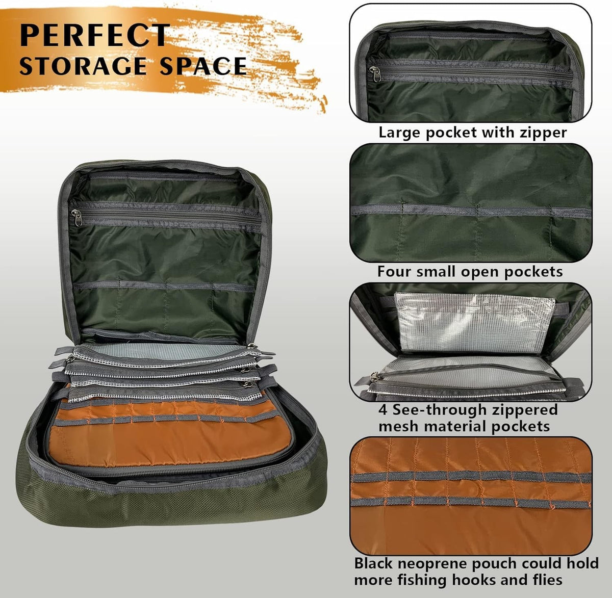 Fly Tying Storage Bag Large Capacity Multi-Pocket Fly Fishing Organizer