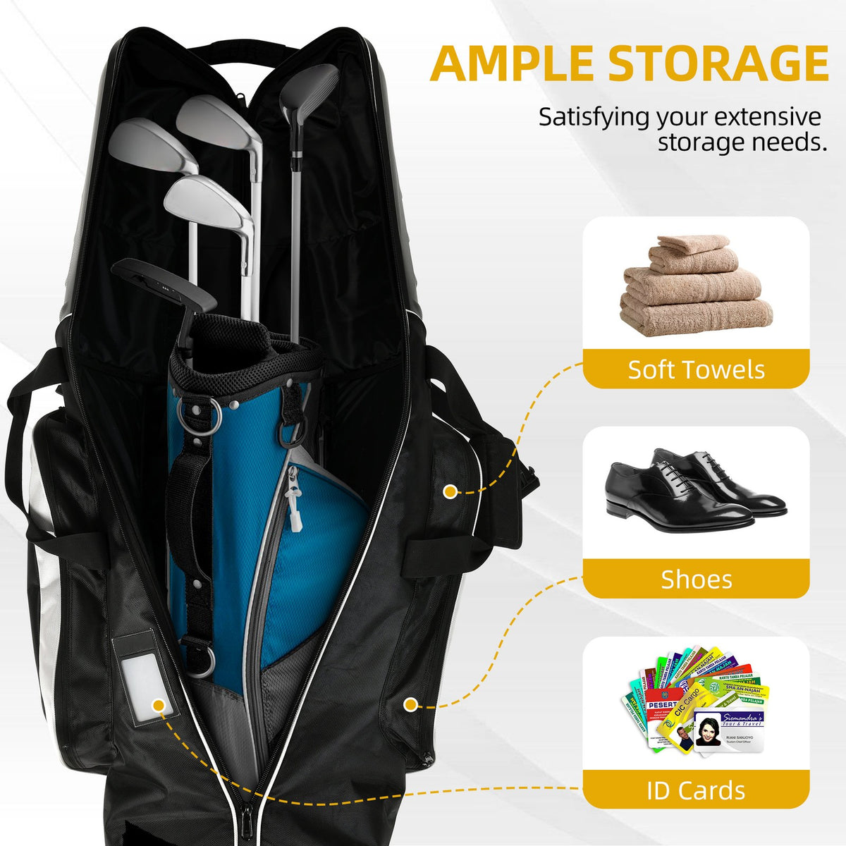 Golf Travel Bag with Hard Shell Top and Wheels - Protective Case for Clubs