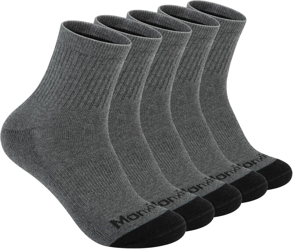 Men's 100% Cotton Cushioned Ankle Socks - Athletic, One Size, 5 Pairs Grey