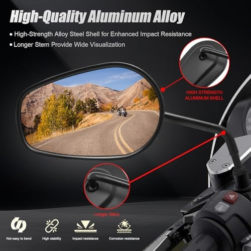 8mm Teardrop Rearview Mirrors for Harley Touring - Black