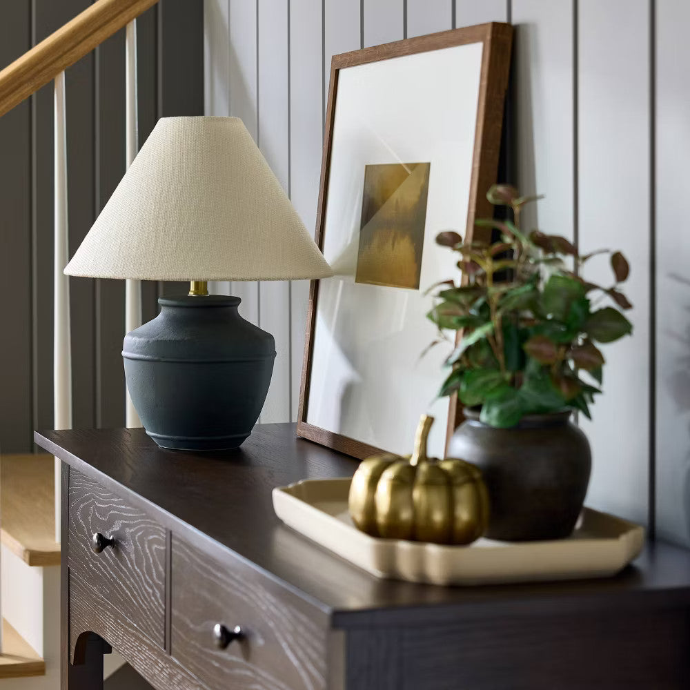 Black Ceramic Lamp Base - Stylish Table Lamp Foundation for Small Shades