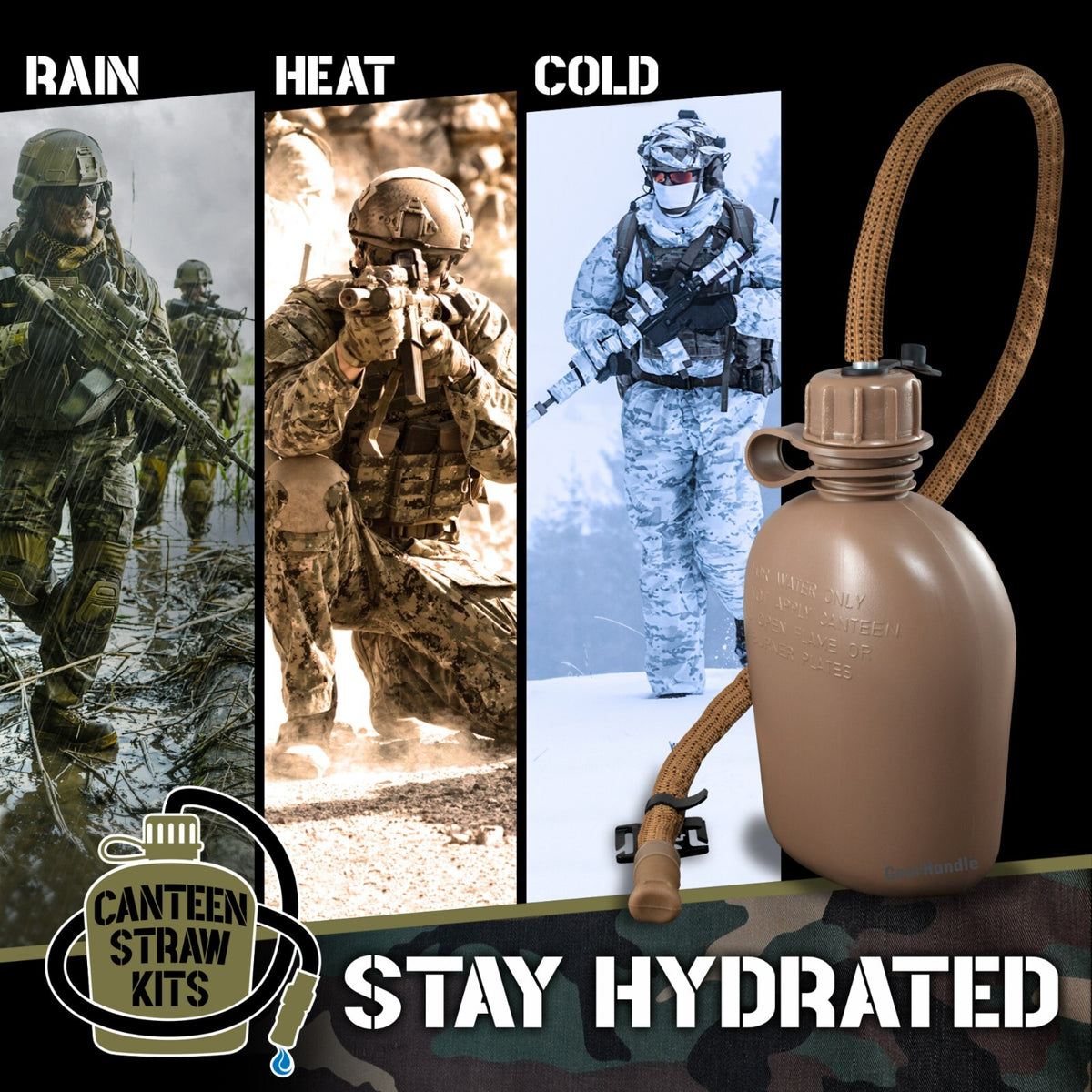 Military 1 Quart Canteen with Hydration Drink Tube Kit – Tactical Water Bottle