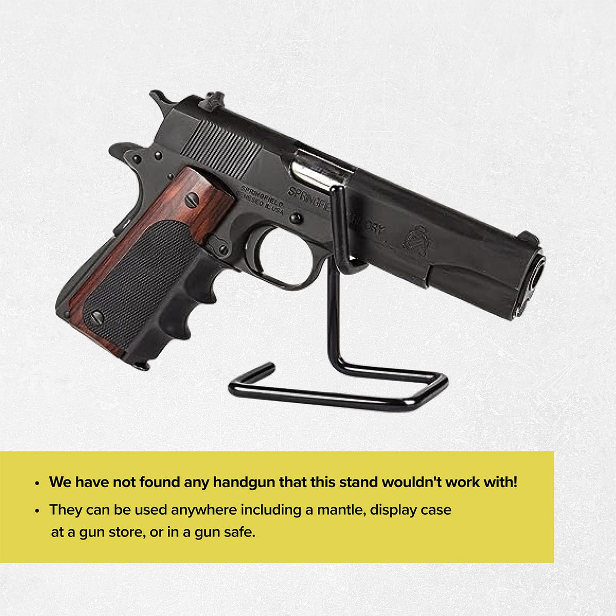 Universal Handgun Display Stand for Semi Auto & Revolver - Powder Coated Steel