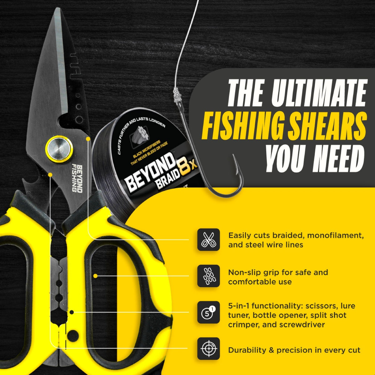 Fishing Shears 6.5 Inch Heavy Duty Line Cutters with Multi-Tool Features