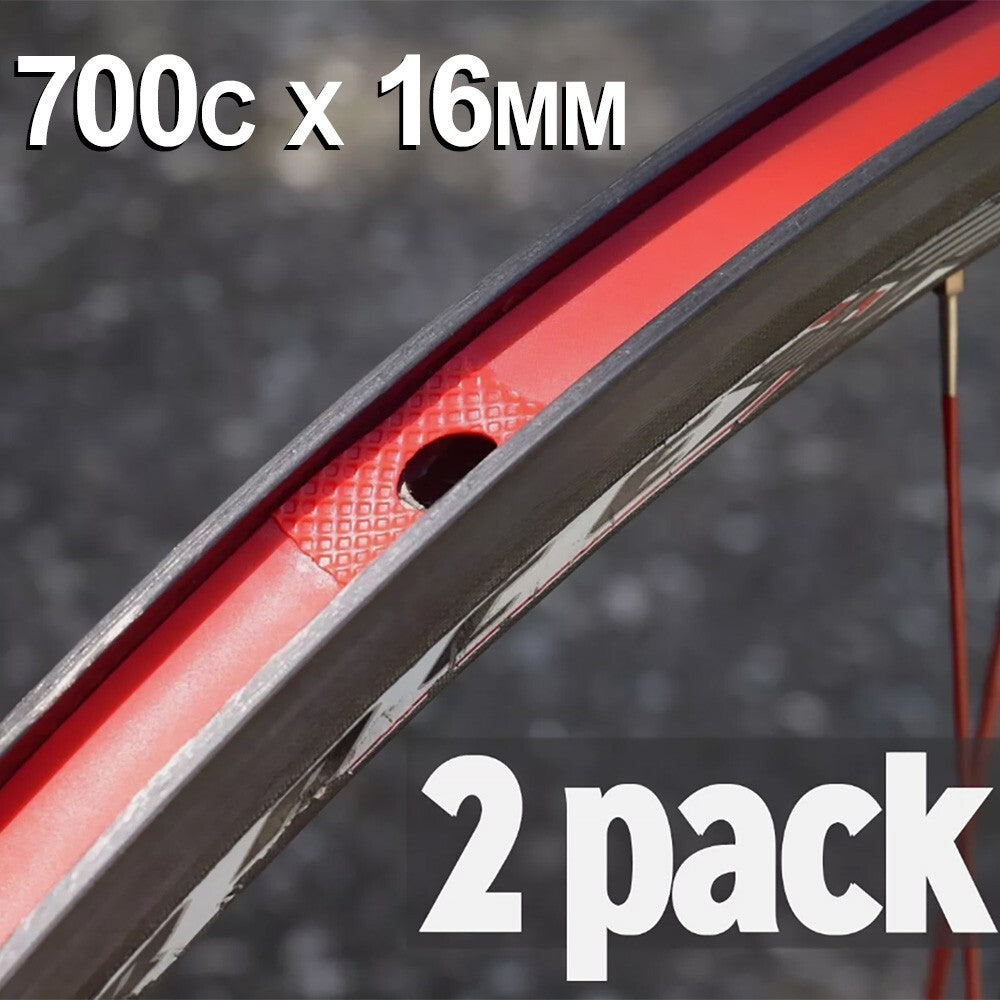 Red Bicycle Rim Strips 700c x 16mm - 2 Pack, Easy Install Alternative to Rim Tape