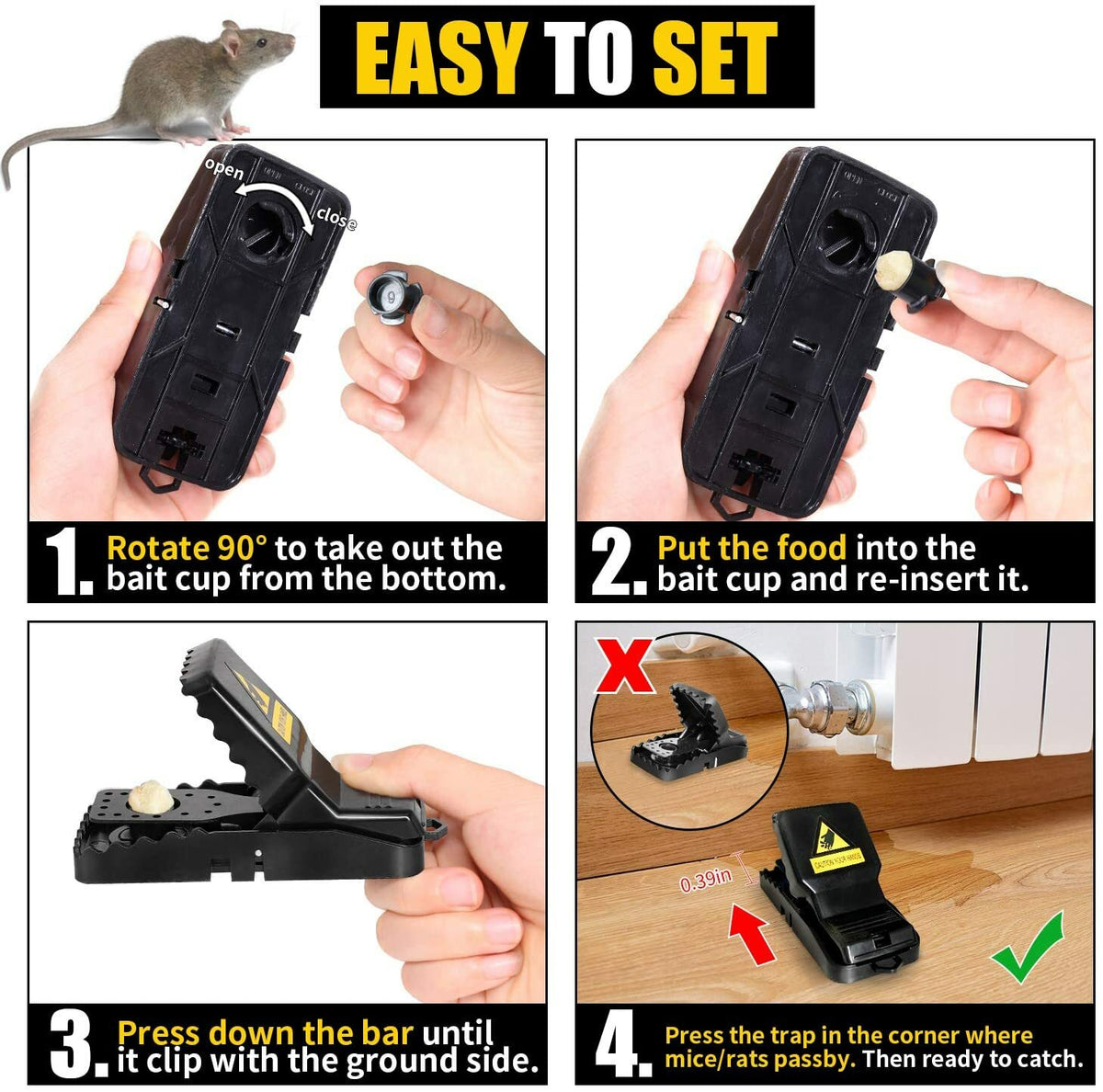 6 Pack Heavy Duty Mouse Traps - Snap Rodent Pest Killers for Indoor Outdoor Use