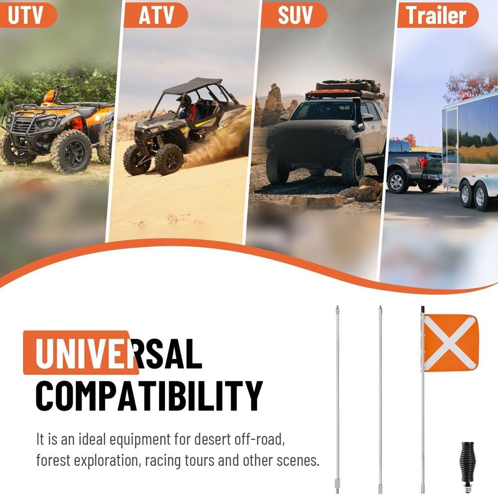 12x12 PVC Reflective Sand Safety Flag with Spring Mounting Base for Off-Road Vehicles