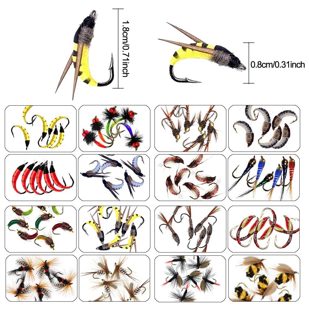 Artificial Fly Fishing Bait Lures Set for Trout Bass Wet Dry Flies Assortment