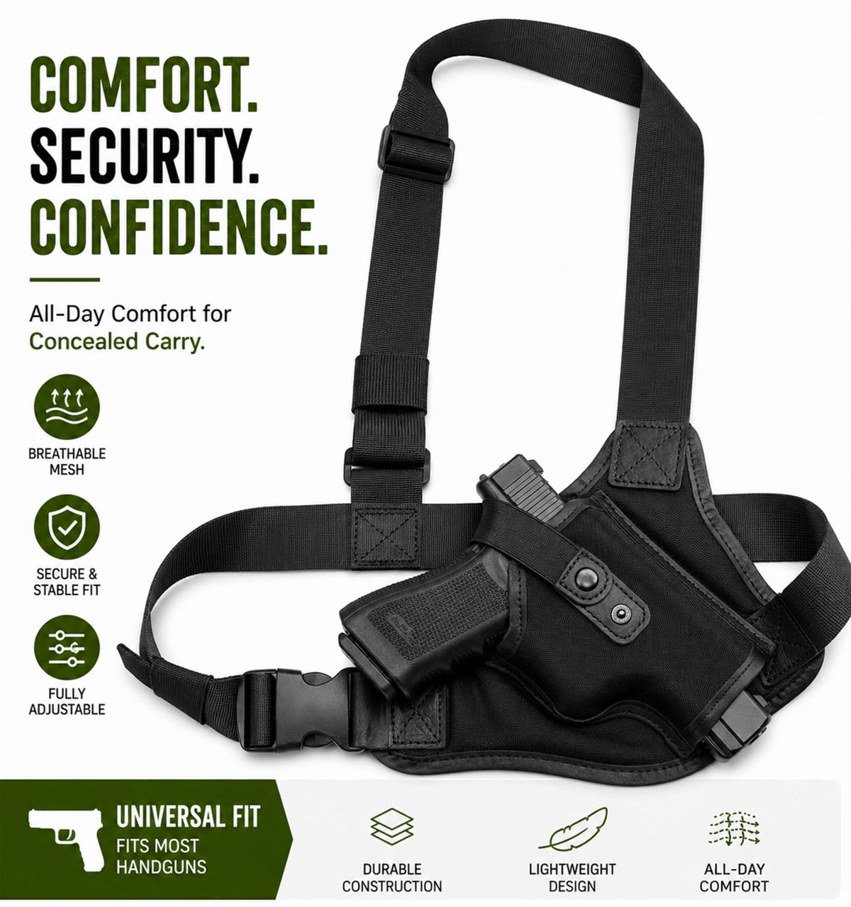Universal Pistol Chest Holster with Adjustable Shoulder Straps for Outdoor Activities
