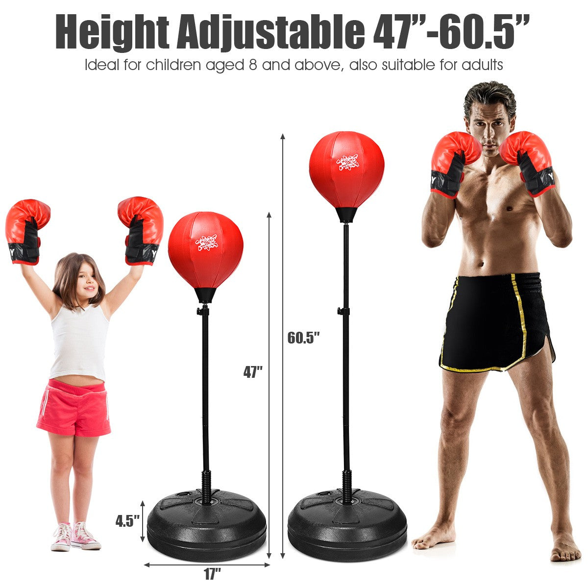 Adjustable Standing Boxing Punching Bag Set with Gloves for Teens & Adults