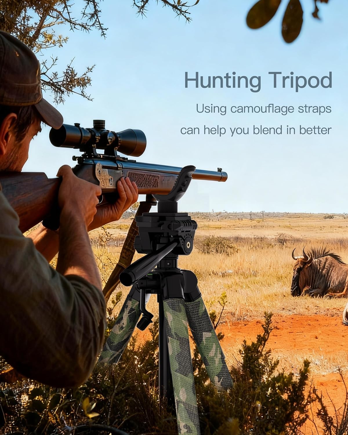 74-Inch Aluminum Rifle Tripod Stand with V Yoke Gun Rest for Shooting & Field Use