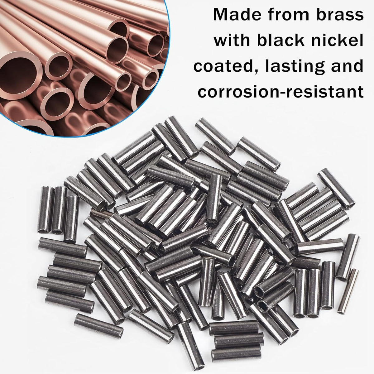 100 Pcs Brass Crimp Sleeves for Fishing Line and Leader Rigging