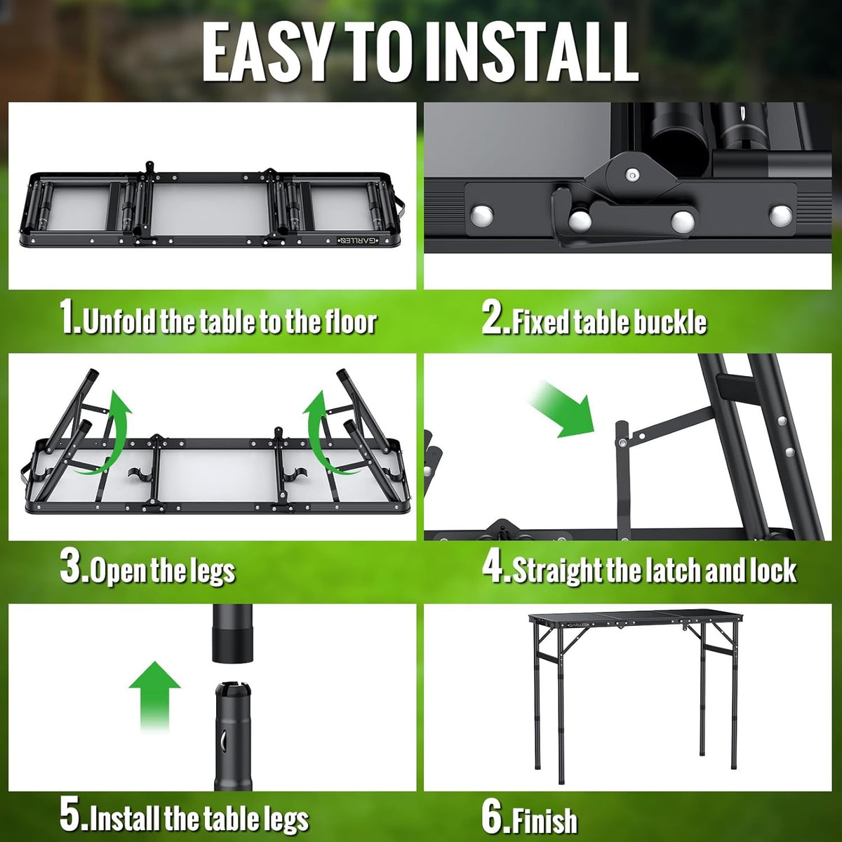 Adjustable Camping Table 66lbs Foldable Aluminum Outdoor Picnic Table for 2-6 Persons
