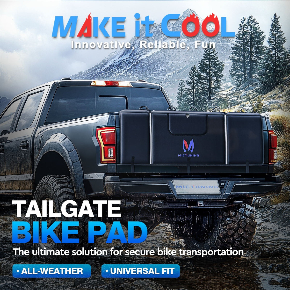 50-Inch Bicycle Tailgate Pad for Pickup Trucks - Fits 5 Bikes, Protective Cover with Tool Pocket