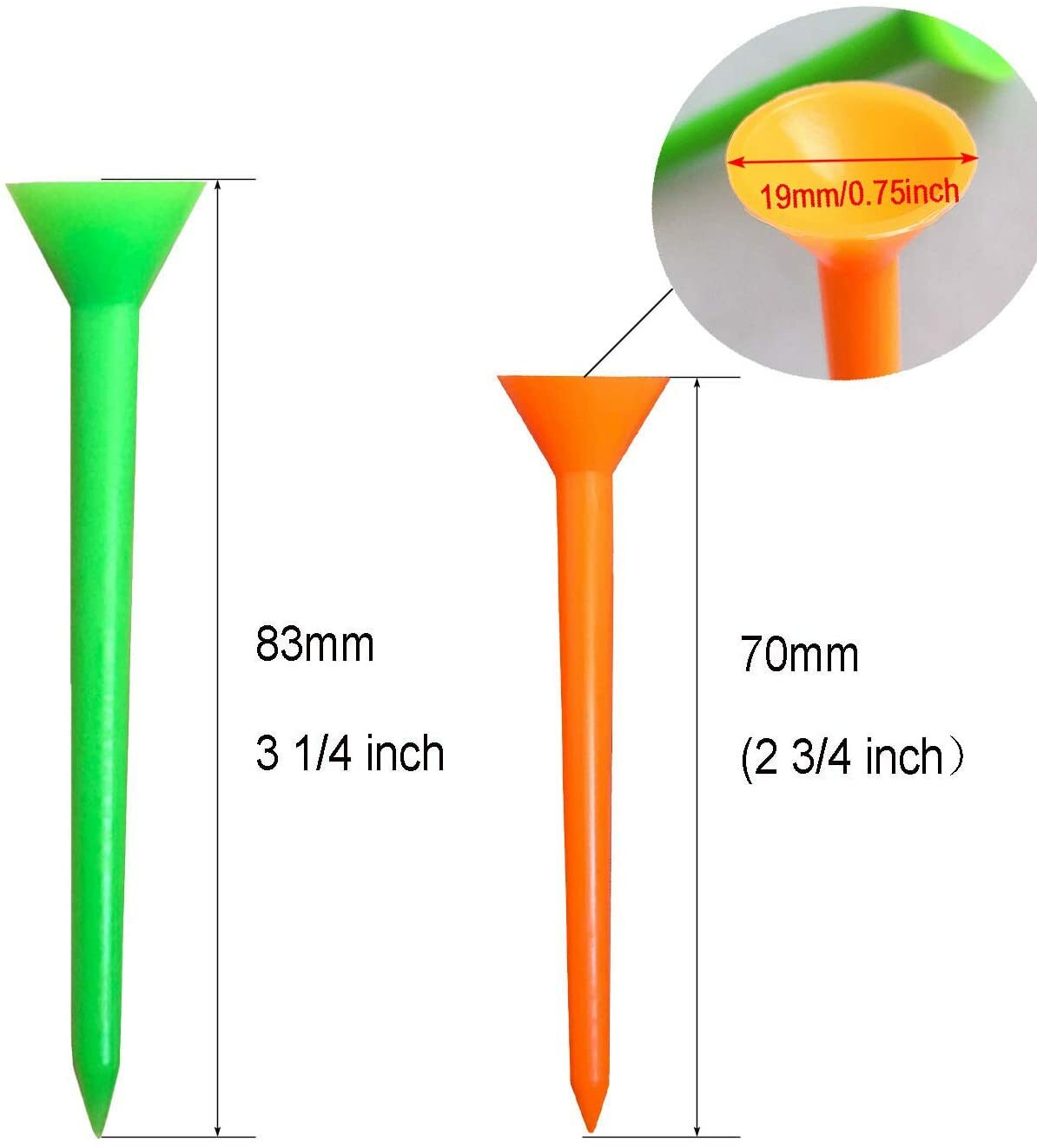 Durable 70mm Plastic Golf Tees Pack of 60 - Unbreakable, Stable Design