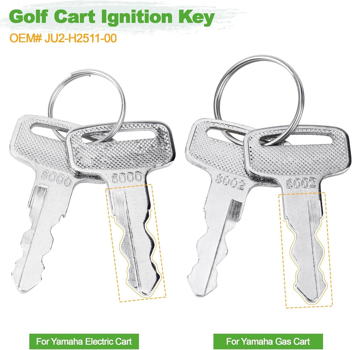 Golf Cart Ignition Key Set for Yamaha G14 G16 G18 G19 G20 G22 G29 Drive - Replacement 4 Pack
