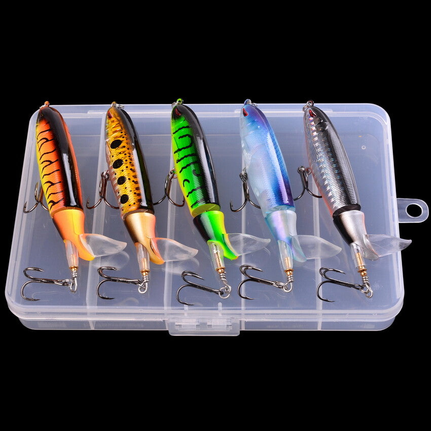 5pcs Topwater Fishing Lure Set Pencil Baits with Rotating Tails for Freshwater