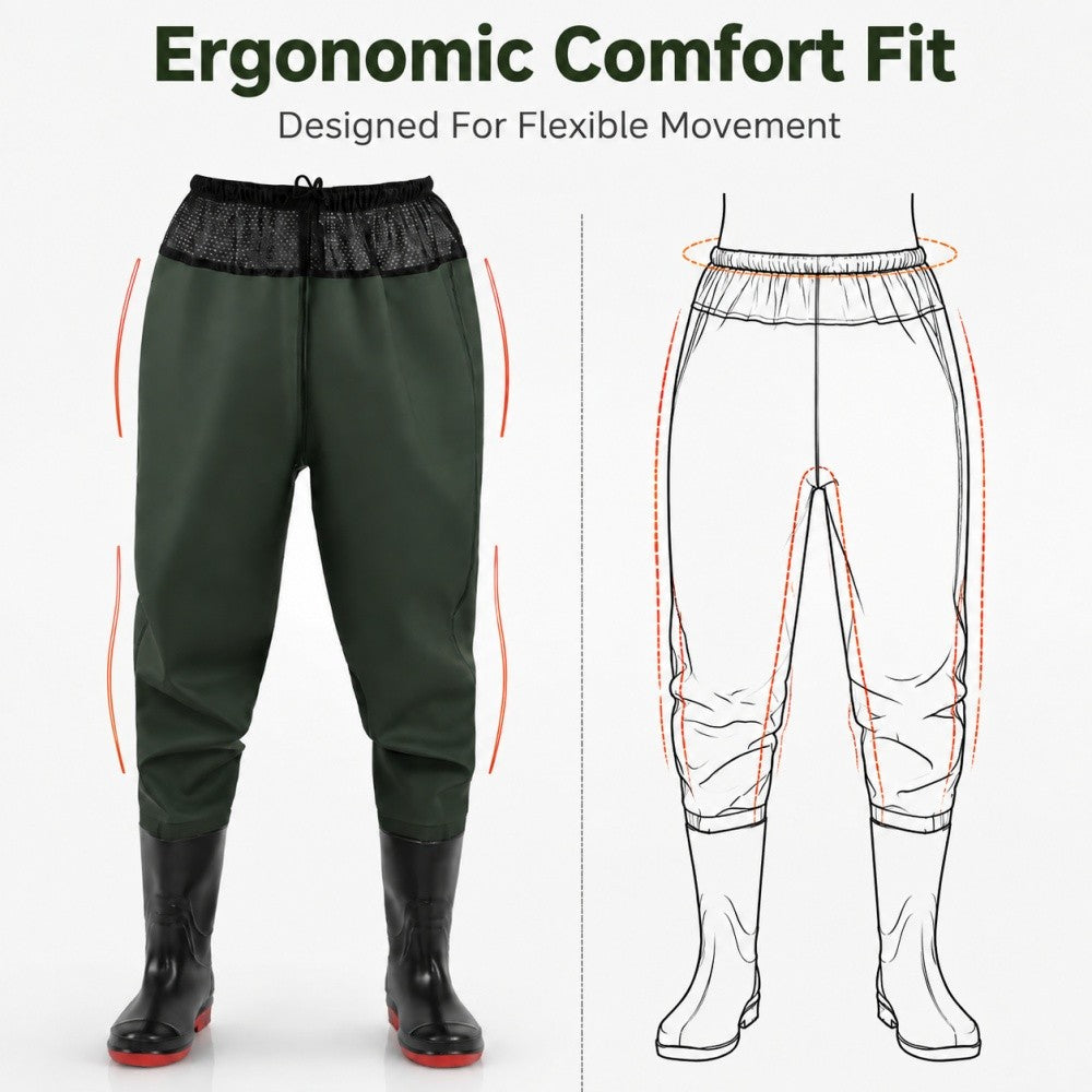 Outdoor Fishing Waders with Built-In Boots Adjustable Waterproof Pants