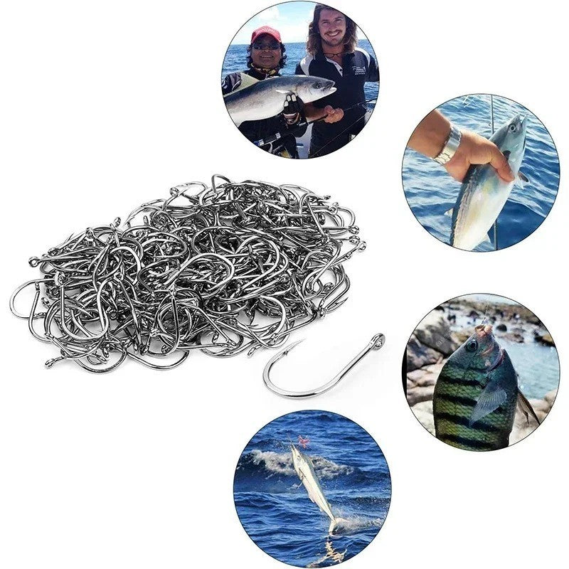 500pcs Fishing Hooks Set - Sharpened Black Silver Tackle Kit with Box, Multiple Sizes