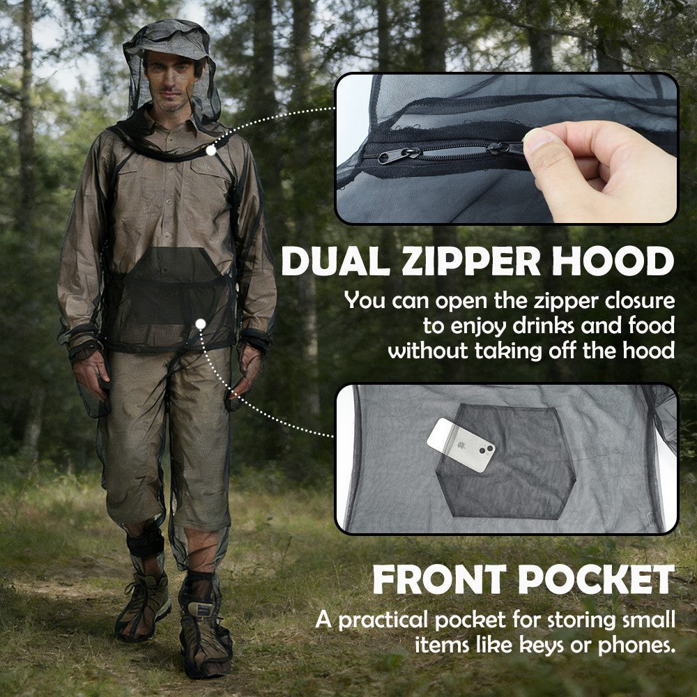 Unisex Mosquito Net Suit with Hood for Outdoor Camping Hiking Protection