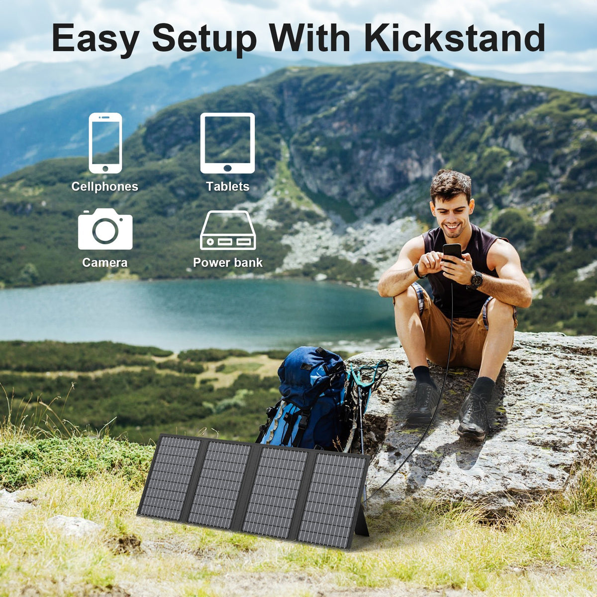 60W Foldable Solar Panel Charger with USB Ports for Camping Hiking RV