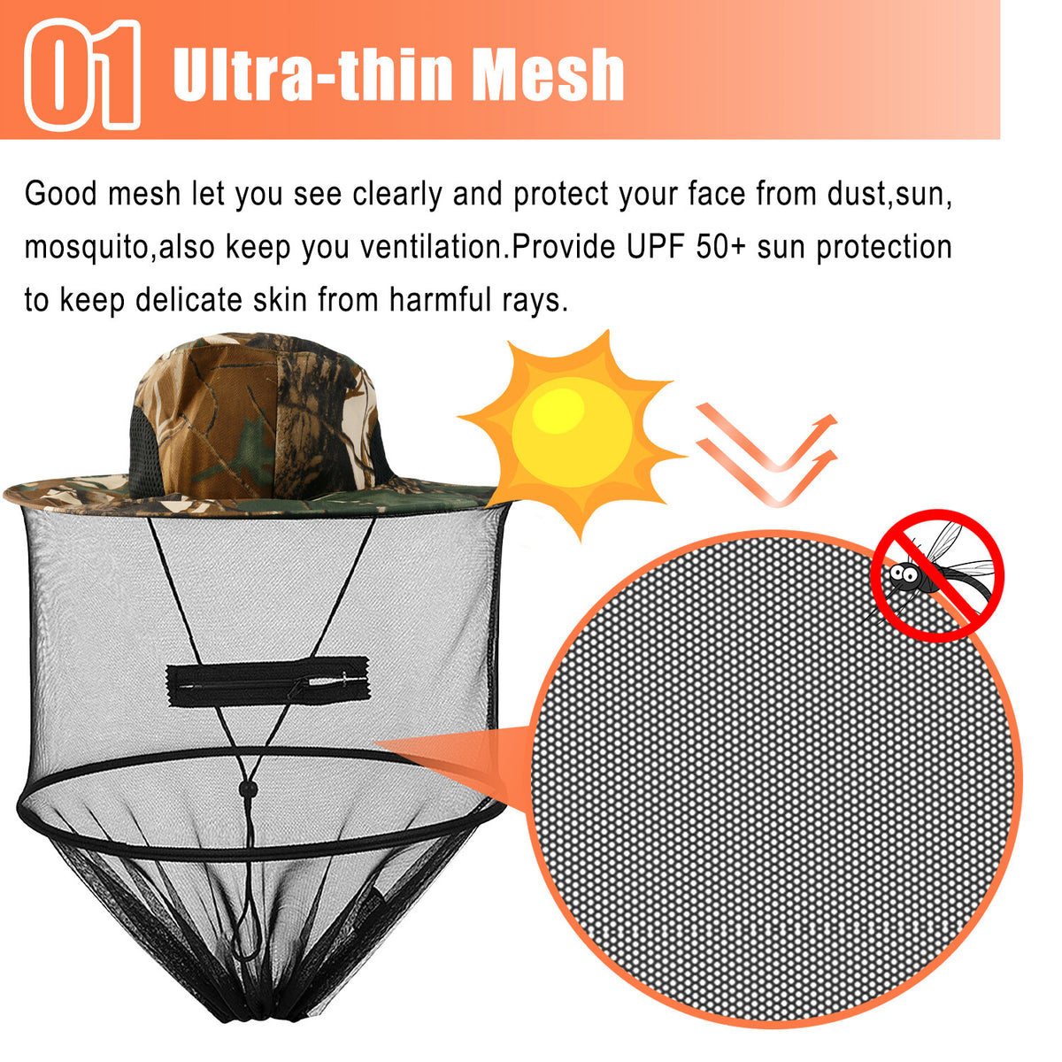 Mosquito Head Net Hat with Sun Protection for Outdoor Activities